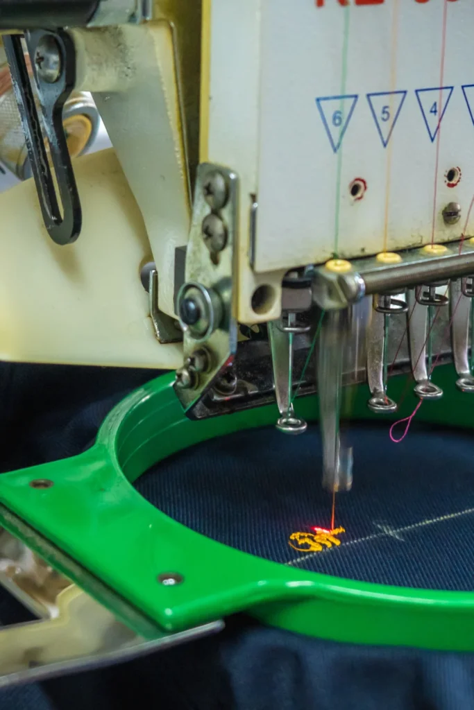 Close-up picture of embroidery machine in motion