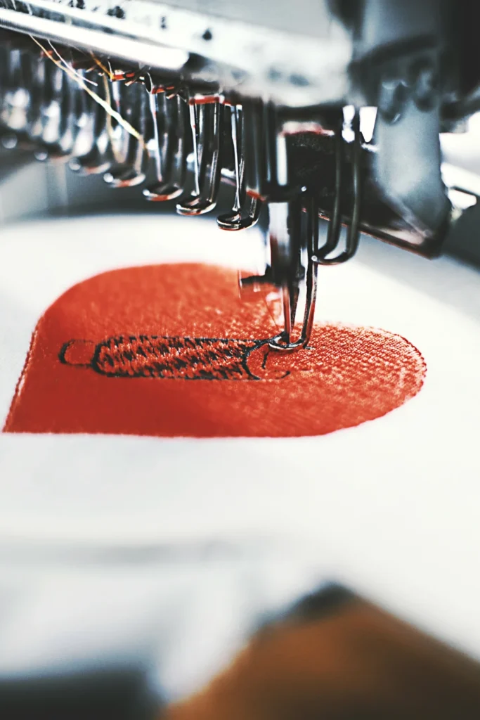 Embroidery machine making heart pattern