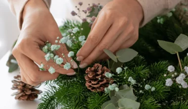 images of a woman making a wreath