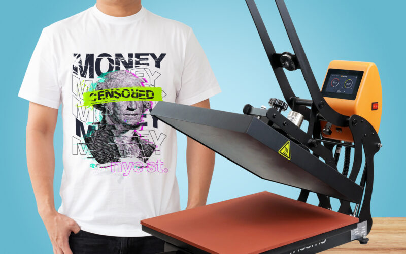 image of a sublimation printer about to print on a white t shirt