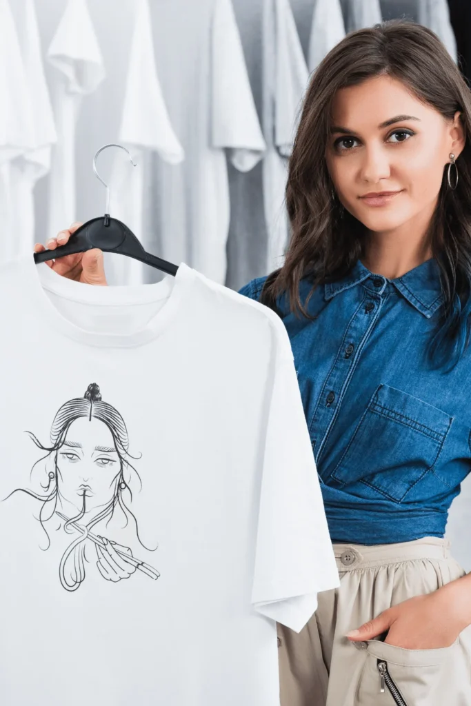 what is direct to film printing woman holding white t shirt